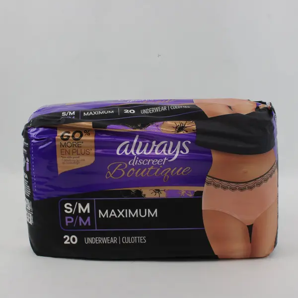 Always Discreet Boutique S/M Maximum Absorbency 20 Count Package