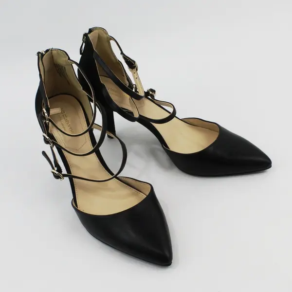 Liz Claiborne 025-2052 Black Strappy Pointed Toe Heels Ankle Strap Back Zip 10M