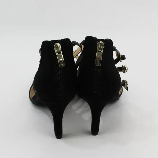 Liz Claiborne 025-2052 Black Strappy Pointed Toe Heels Ankle Strap Back Zip 10M
