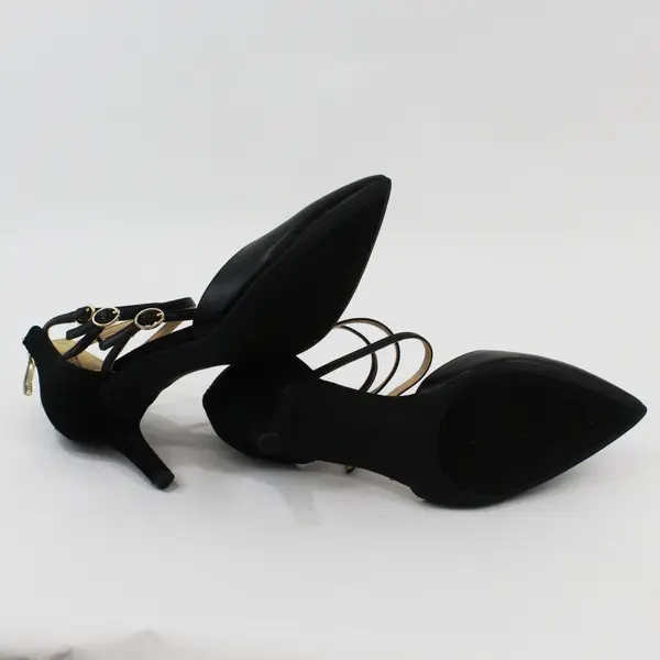 Liz Claiborne 025-2052 Black Strappy Pointed Toe Heels Ankle Strap Back Zip 10M