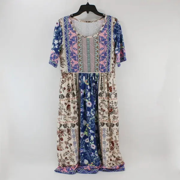 Short Sleeve Midi Mixed Pattern Dress Size Medium Casual Unique