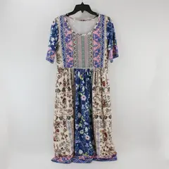 Short Sleeve Midi Mixed Pattern Dress Size Medium Casual Unique