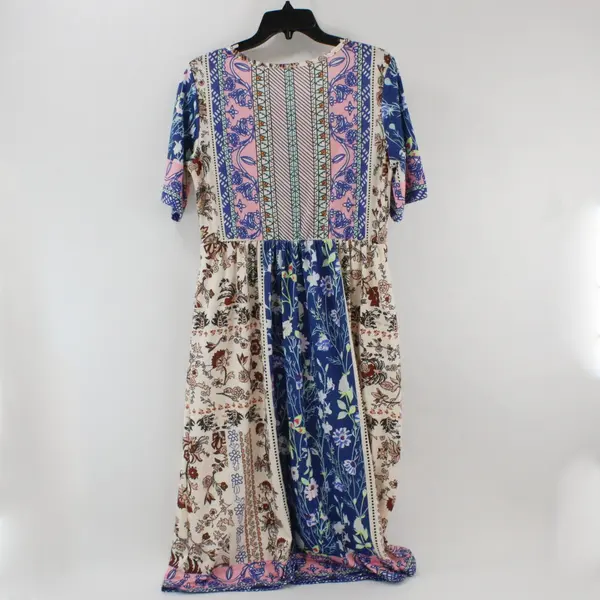 Short Sleeve Midi Mixed Pattern Dress Size Medium Casual Unique