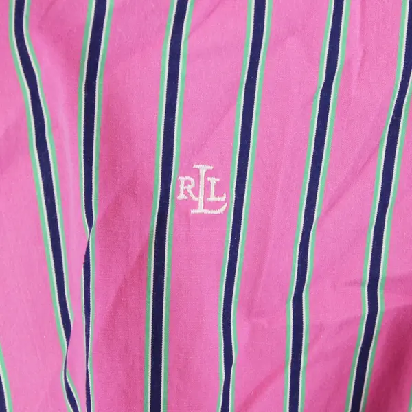 Lauren Ralph Lauren Women's 2X Pink Green Navy 3/4 Sleeve Button-Up Top