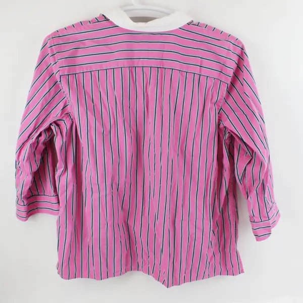 Lauren Ralph Lauren Women's 2X Pink Green Navy 3/4 Sleeve Button-Up Top