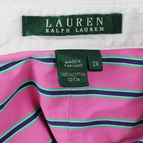 Lauren Ralph Lauren Women's 2X Pink Green Navy 3/4 Sleeve Button-Up Top