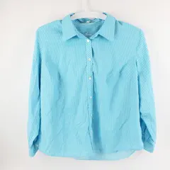 Foxcroft Women's 16W Sky Blue White Striped Button-Up Shirt FLAW