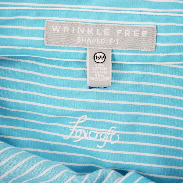 Foxcroft Women's 16W Sky Blue White Striped Button-Up Shirt FLAW