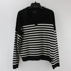 Truth By Republic Black White Striped Collared V-Neck Sweater Sz Large 