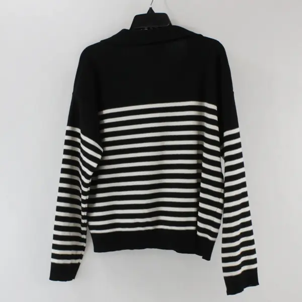 Truth By Republic Black White Striped Collared V-Neck Sweater Sz Large 