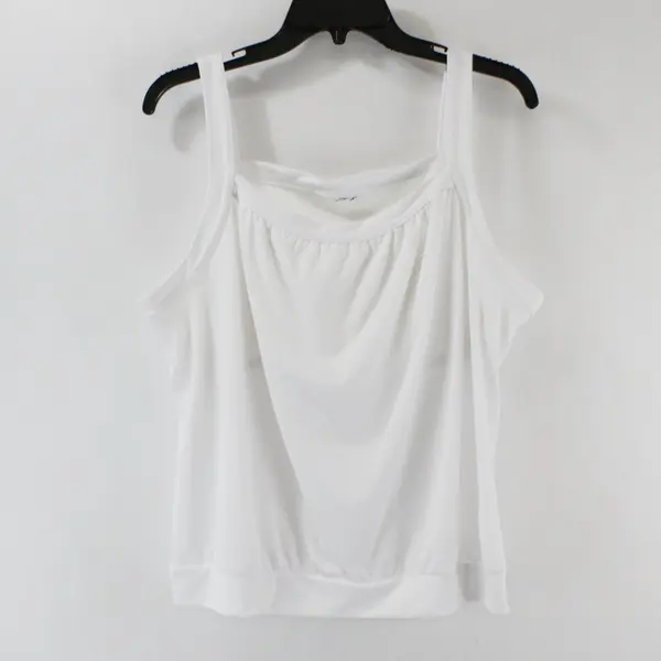 White Sleeveless Tank Top Blouse Ruched Square Neckline and Hem Estimated Sz L