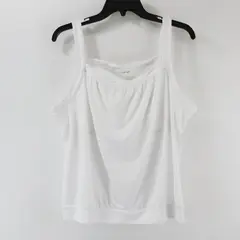 White Sleeveless Tank Top Blouse Ruched Square Neckline and Hem Estimated Sz L