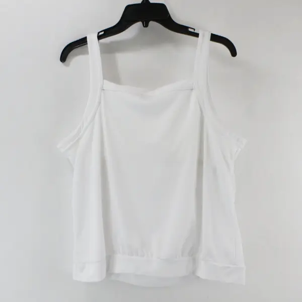 White Sleeveless Tank Top Blouse Ruched Square Neckline and Hem Estimated Sz L