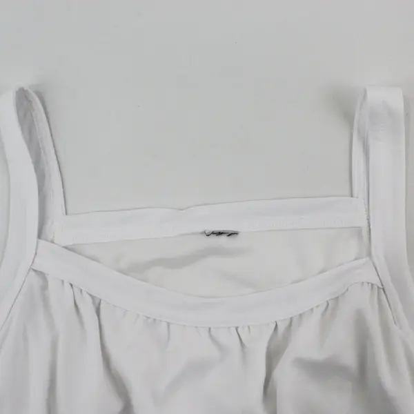 White Sleeveless Tank Top Blouse Ruched Square Neckline and Hem Estimated Sz L