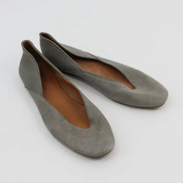 Lucky Brand Alba Taupe Gray Shimmer Suede Leather Squared Toe Ballet Flats 8M