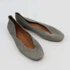 Lucky Brand Alba Taupe Gray Shimmer Suede Leather Squared Toe Ballet Flats 8M