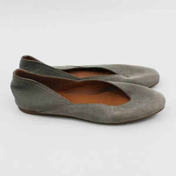 Lucky Brand Alba Taupe Gray Shimmer Suede Leather Squared Toe Ballet Flats 8M