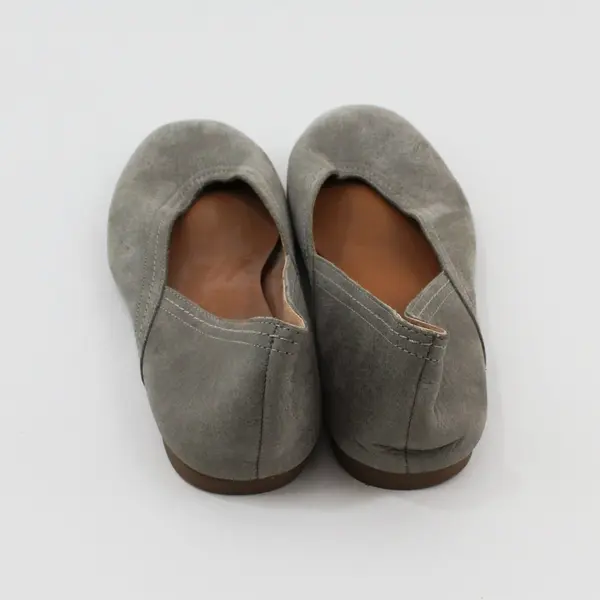 Lucky Brand Alba Taupe Gray Shimmer Suede Leather Squared Toe Ballet Flats 8M