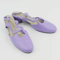 Mary Jane T Strap Block Heels Cutout Details Women's 10M Lilac Color Leather 