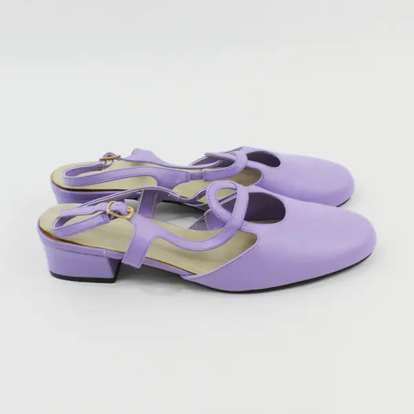 Mary Jane T Strap Block Heels Cutout Details Women's 10M Lilac Color Leather 