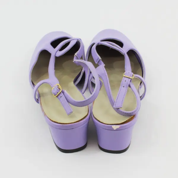Mary Jane T Strap Block Heels Cutout Details Women's 10M Lilac Color Leather 