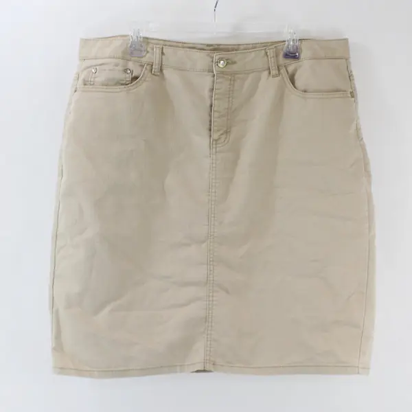 Jaclyn Smith Beige Skirt 16 Knee Length Back Center Slit Open Seam Fraying