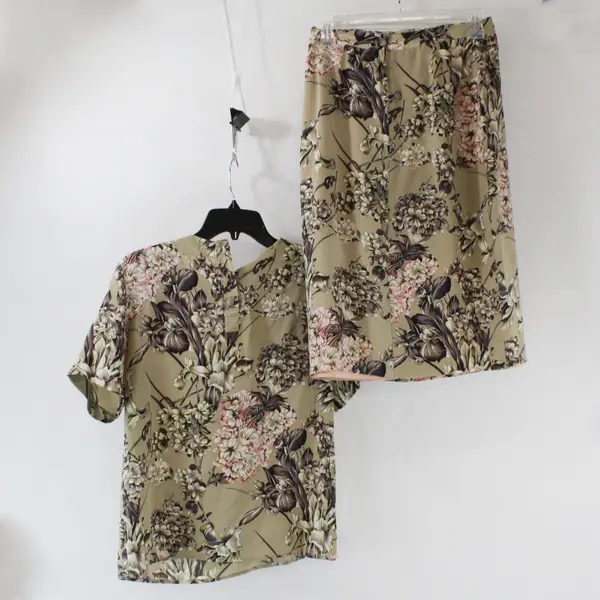 Paul Stanley Women's 2-Pc Silk Floral Outfit Set Beige Pink Size 6