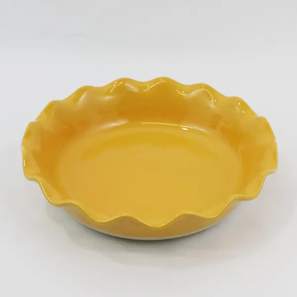 Emile Henry Yellow Ceramic Ruffled Edge Pie Plate 9 Inch