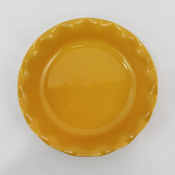 Emile Henry Yellow Ceramic Ruffled Edge Pie Plate 9 Inch