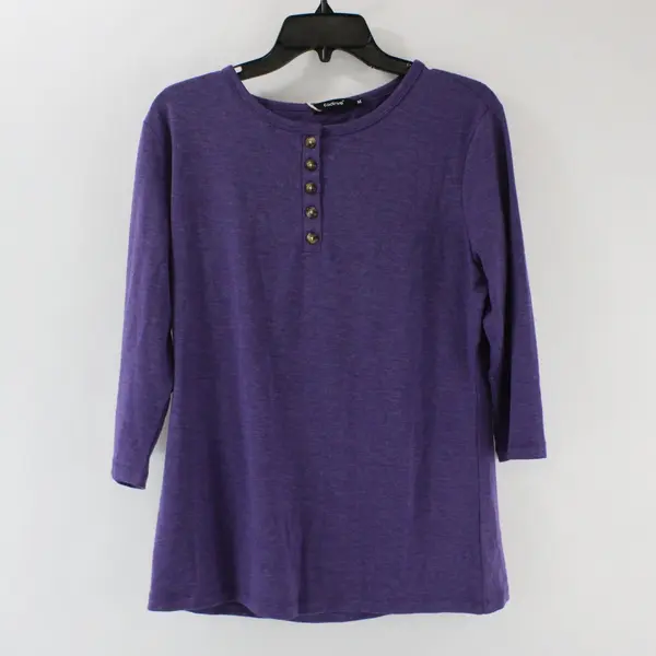 Eadinve Women's Purple Henley Shirt Medium 3/4 Sleeve Button Front NWT