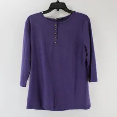Eadinve Women's Purple Henley Shirt Medium 3/4 Sleeve Button Front NWT