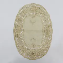 Vintage Ecru Floral Oval Doily 14 Inch Table Linen