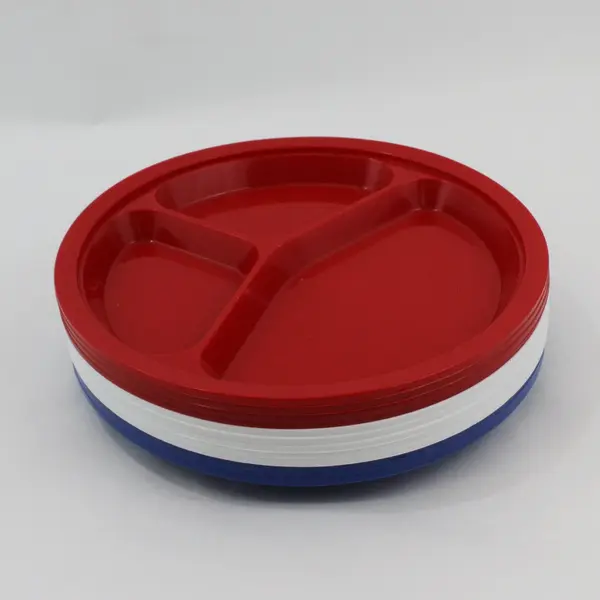 Lot of 12 United Plastics Divided Plates Red White Blue