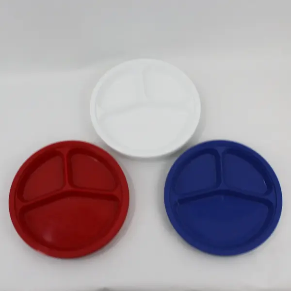 Lot of 12 United Plastics Divided Plates Red White Blue