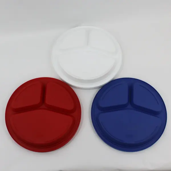 Lot of 12 United Plastics Divided Plates Red White Blue