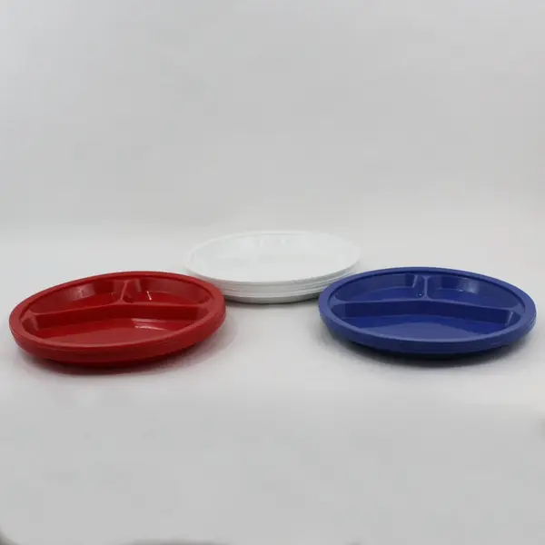 Lot of 12 United Plastics Divided Plates Red White Blue