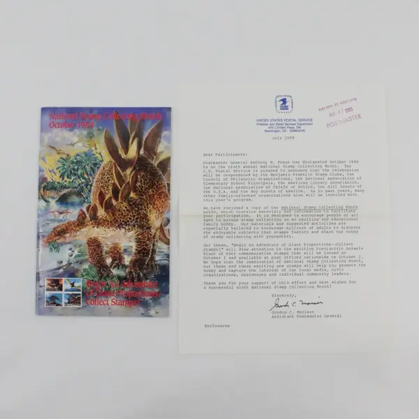 October 1989 USPS National Stamp Collecting Month Catalog Dinosaur Stamps