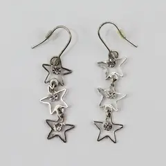 Women's Silver Tone Hollow Star Layered Dangle Drop Earrings