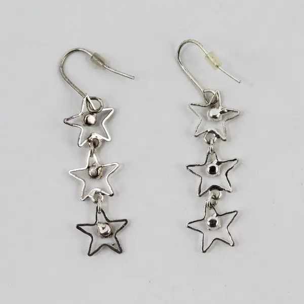 Women's Silver Tone Hollow Star Layered Dangle Drop Earrings