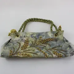 Blue Marbled Fabric Beaded Shoulder Bag Gold Seed Bead Embellished