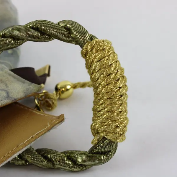 Blue Marbled Fabric Beaded Shoulder Bag Gold Seed Bead Embellished