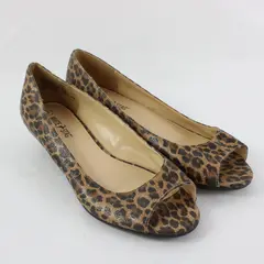White Stag Leopard Print Peep-Toe Low Heel Dress Shoes Women's 8