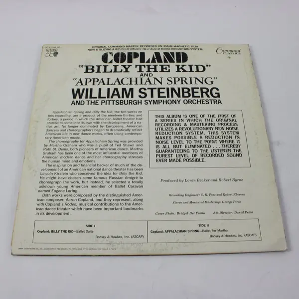 Copland Billy the Kid Appalachian Spring Wm Steinberg Pittsburgh SO 12in LP