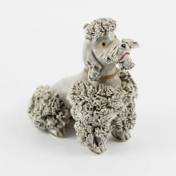 Vintage Mid-Century Gray Ceramic Spaghetti Poodle Figurine