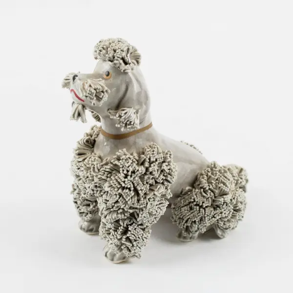 Vintage Mid-Century Gray Ceramic Spaghetti Poodle Figurine