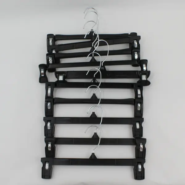 Lot of 10 Black Plastic Clip Hangers for Skirts Pants Shorts