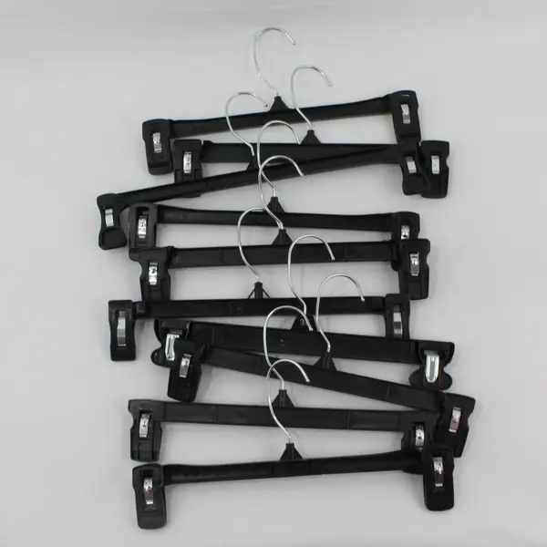 Lot of 10 Black Plastic Clip Hangers for Skirts Pants Shorts