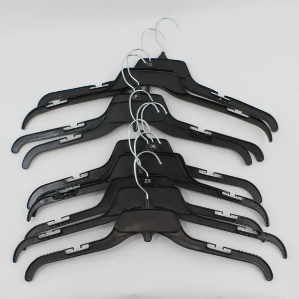 Lot of 10 Black Plastic Shirt Hangers Mixed Adult Sizes 2X/XXL/L/LP/1X Retail