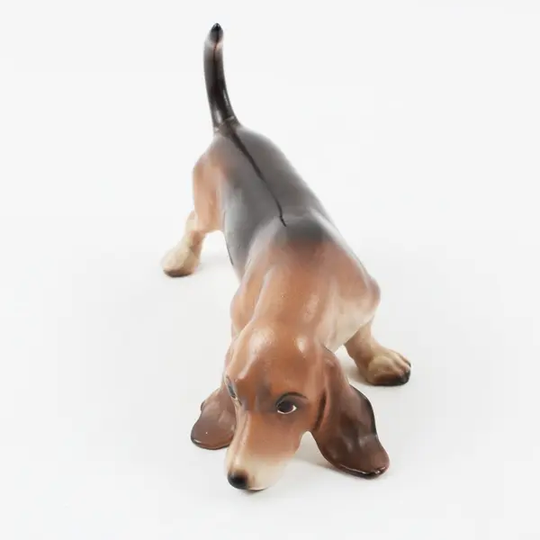 Vintage Basset Hound Dog Figurine Ceramic Porcelain Brown Black