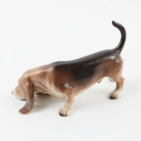 Vintage Basset Hound Dog Figurine Ceramic Porcelain Brown Black